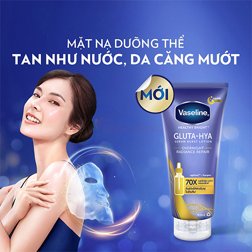 Sữa dưỡng thể Vaseline Gluta-Hya 70X Serum Burst Lotion OverNight Radiance Repair (300ml) - Hàng chính hãng