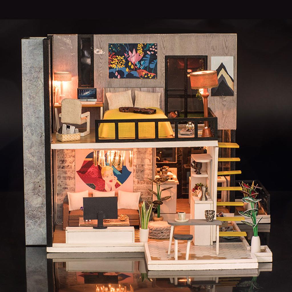 Handcrafts 1/20 Wooden Dollhouse DIY Modern Large House 3D Puzzles Kit Gift