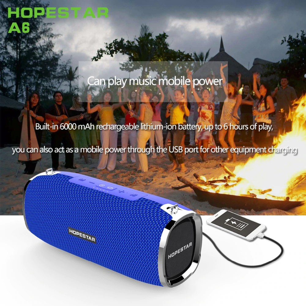 Loa bluetooth di động Hopestar A6 Party - Loa siêu bass, màng rung cộng hưởng - Công suất 40W, chống nước chuẩn IPX6 - Tính năng TWS (True Wireless Stereo) - Đầy đủ kết nối Bluetooth, AUX, USB - Đèn led sống động - Giao màu ngẫu nhiên - Hàng nhập khẩu