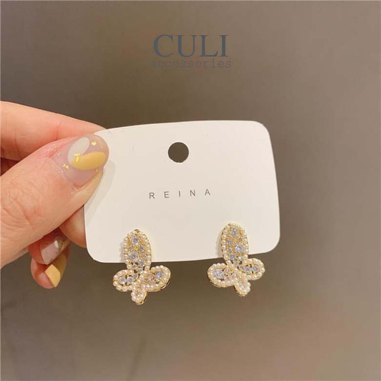 Khuyên tai, Bông tai thời trang hình bướm kết hạt traiHT690 - Culi accessories