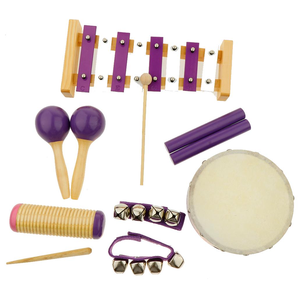 Nhạc Cụ 8 Loại Bộ Gõ Bộ Đồ Chơi, Trống, Maracas, Cổ Tay Chuông đàn gõ Xylophone cho Trẻ Em Mầm Non Giáo Dục Trợ