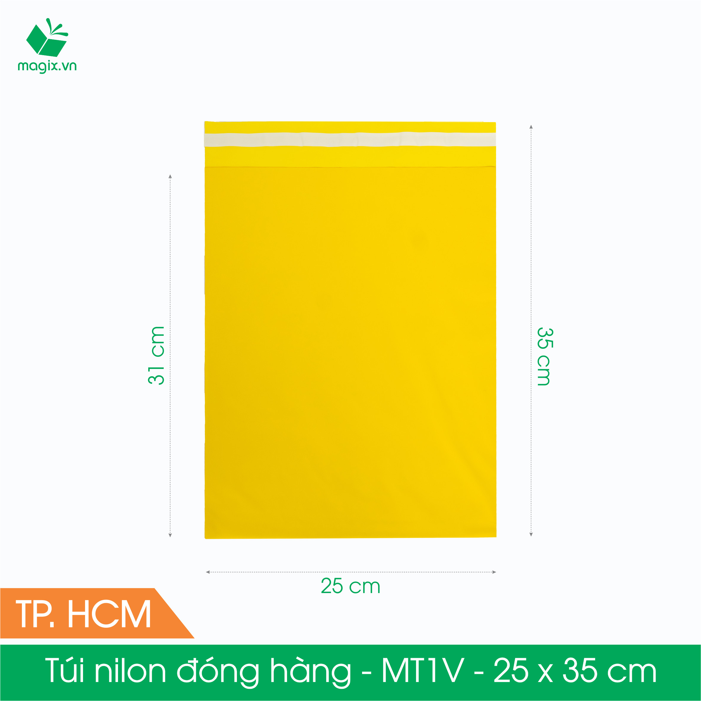 MT1V - 25x35 cm - Túi nilon gói hàng - 300 túi niêm phong đóng hàng màu vàng