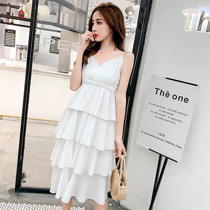 Đầm xòe maxi 2 dây 4 tầng tiểu thư dễ thương - VN131801