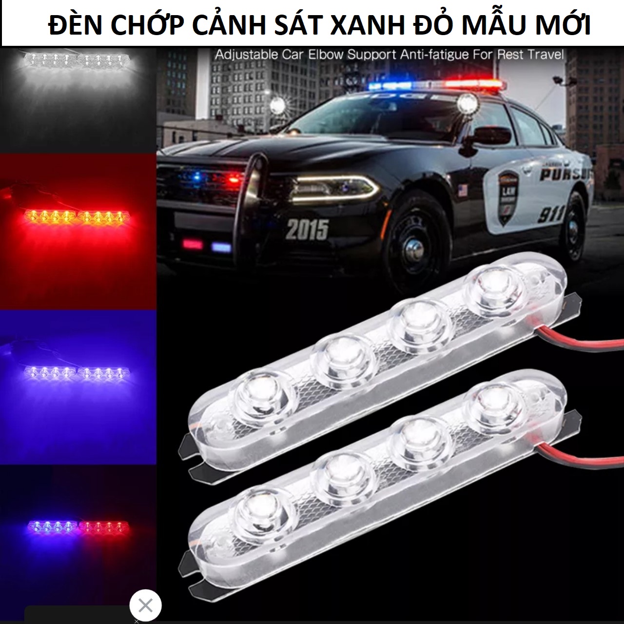 Bộ đèn chớp nháy xanh đỏ 12 led mẫu mới ánh sáng mạnh lắp xe máy ô tô 12v