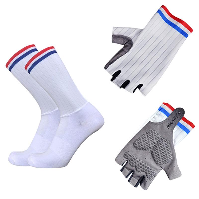 Đội xe đạp Aero mới Găng tay xe đạp và vớ kết hợp đàn ông nữ Găng tay xe đạp vớ không trượt ciclismo guates ciclismo Color: White Size: Glove Size m