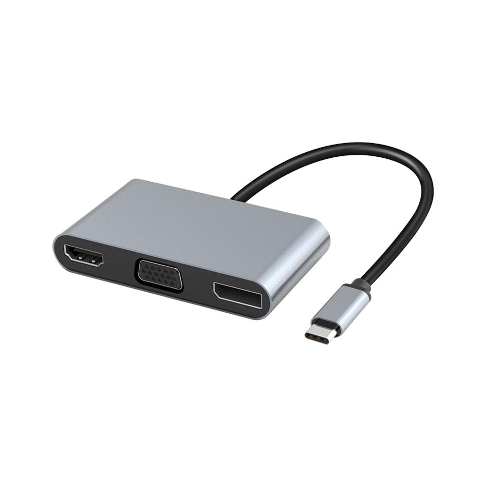 5 in 1 USB-C HUB Multi-function Adapter HDTV + VGA + DP + USB + PD Support Multi-screen Display Grey