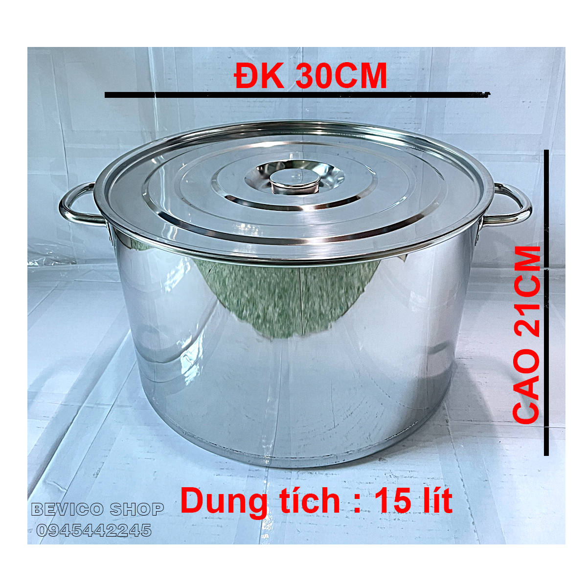 Nồi inox size lớn thân thấp 30cm(15l), 35cm(20l), 45cm(40l), 50cm(55l)