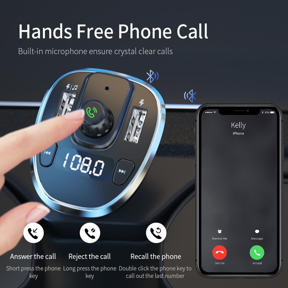 Essager USB Bộ sạc xe hơi Bluetooth 5.0 Bộ dụng cụ xe hơi FM FM MP3 U Disk TF Card Player Điện thoại di động cho Auto