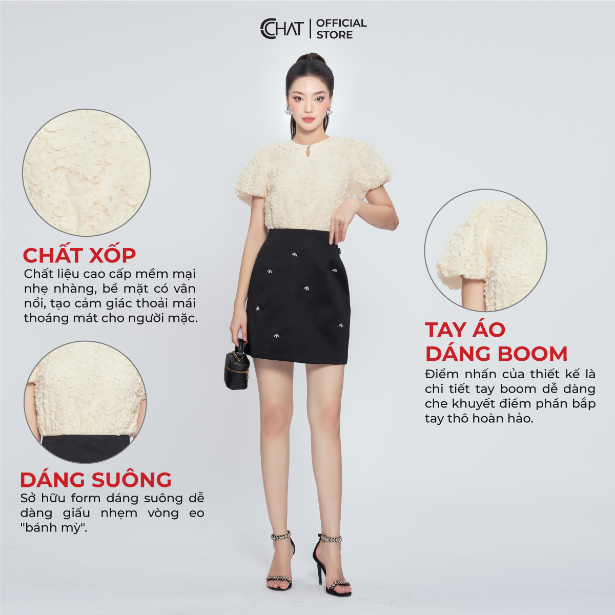 Áo Kiểu Nữ  Bèo Xốp Dáng Suông Chất Vải Cao Cấp Mềm Mịn 13ANM5001ST