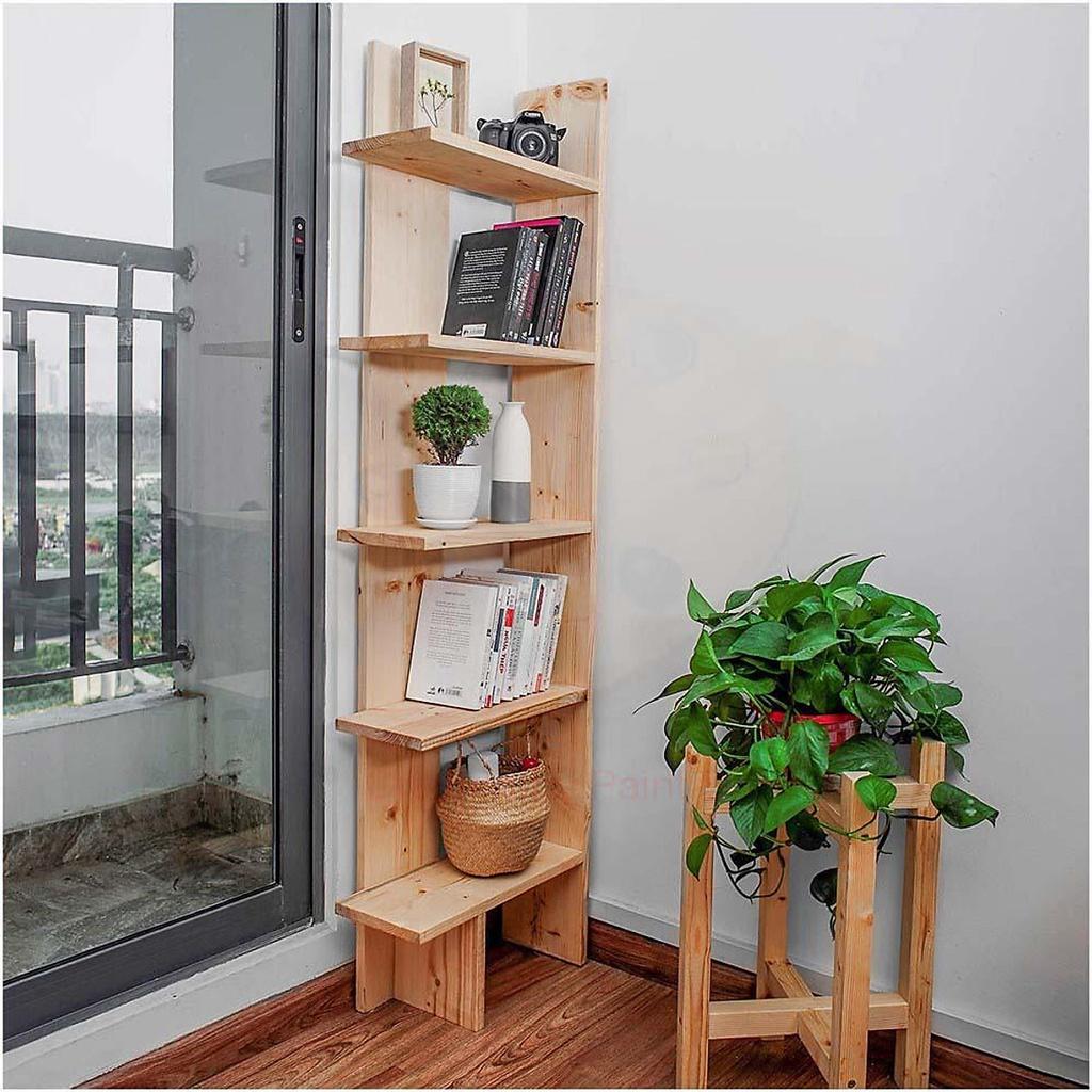Kệ góc tường bằng gỗ thông,Giá để đồ kê góc tường trang trí 5 tầng