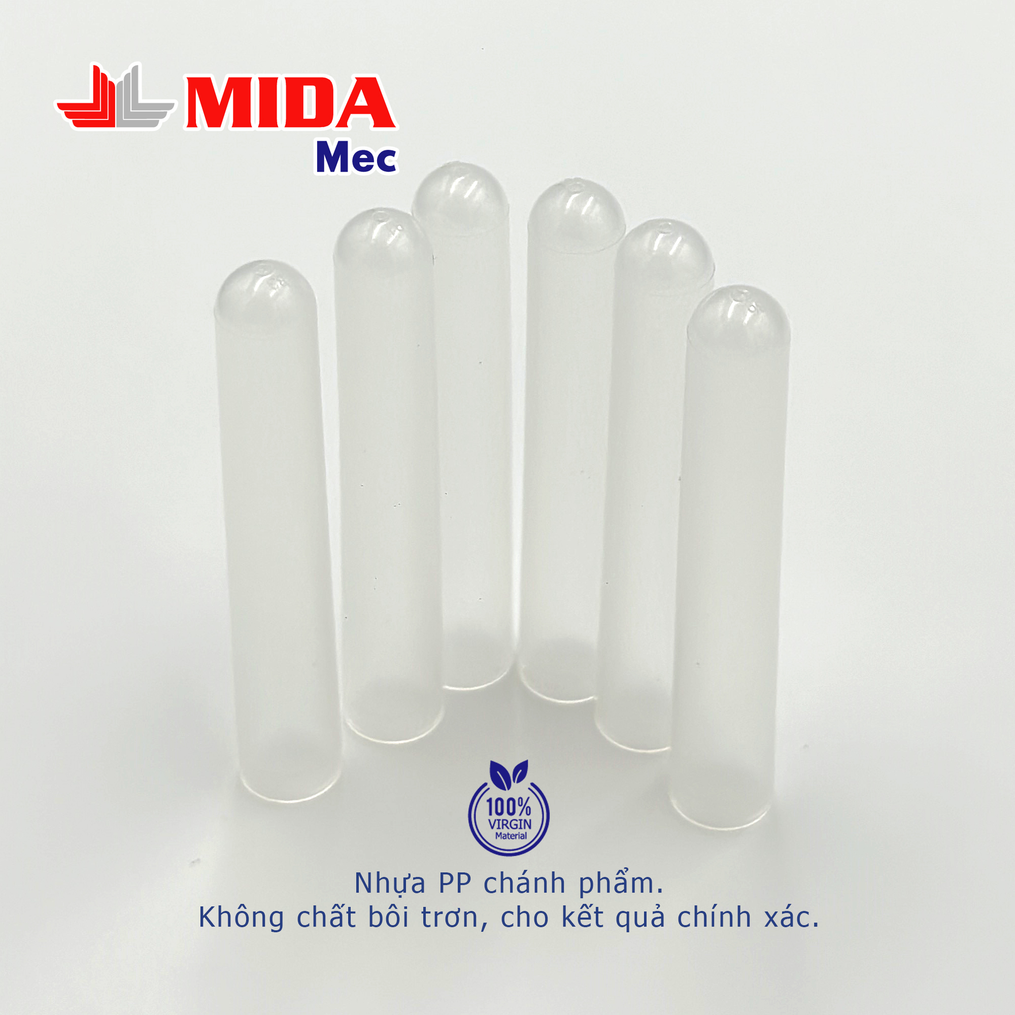 Ống nghiệm MidaMec 12x75 PP không nắp đóng gói 250 cái/bao