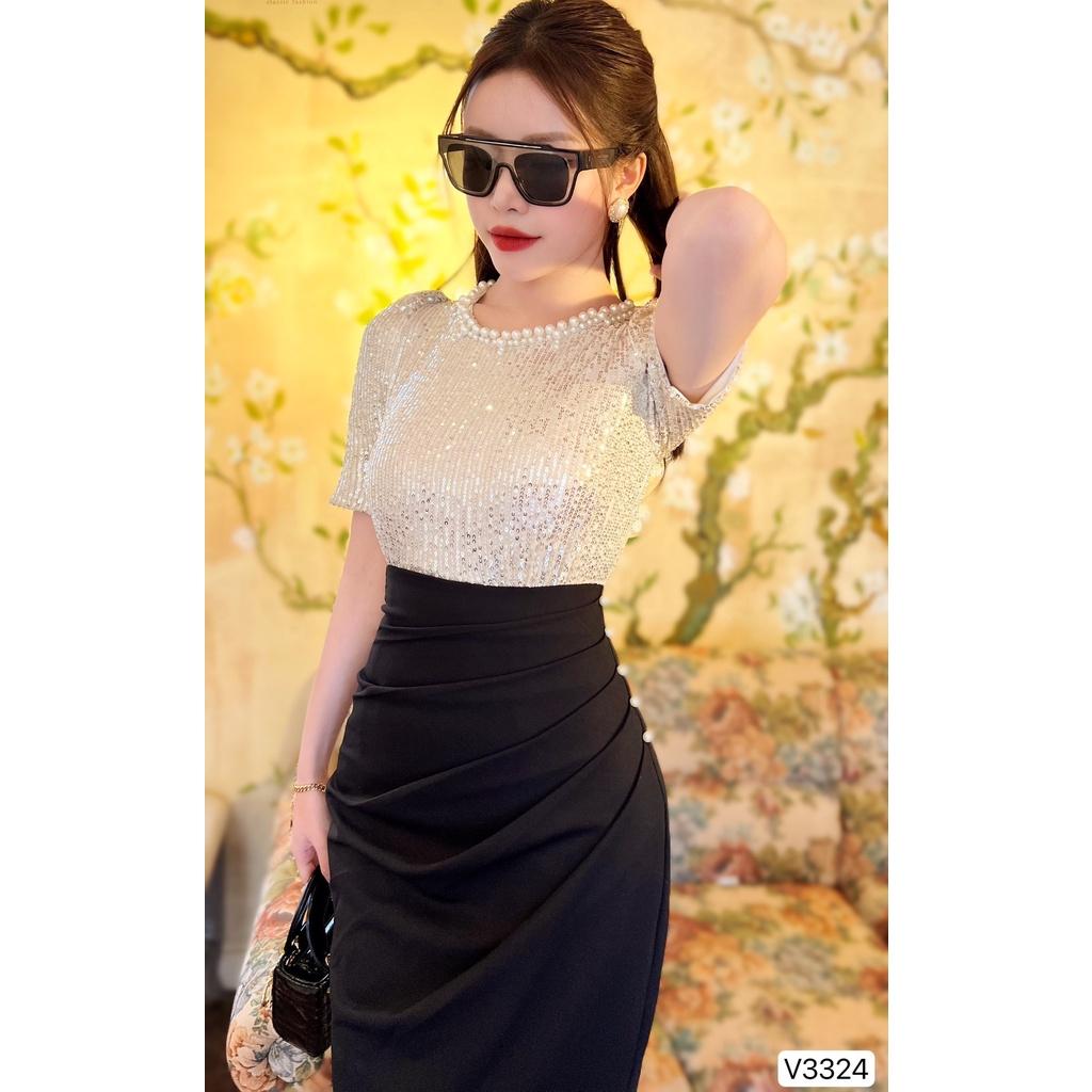 Đầm Dự Tiệc Sang Chảnh Linh Dress Chất Liệu Vải Kim Sa Phối Umi Hàn Đính Ngọc - Váy Dự Tiệc Thiết Kế Cao Cấp Bling Bling