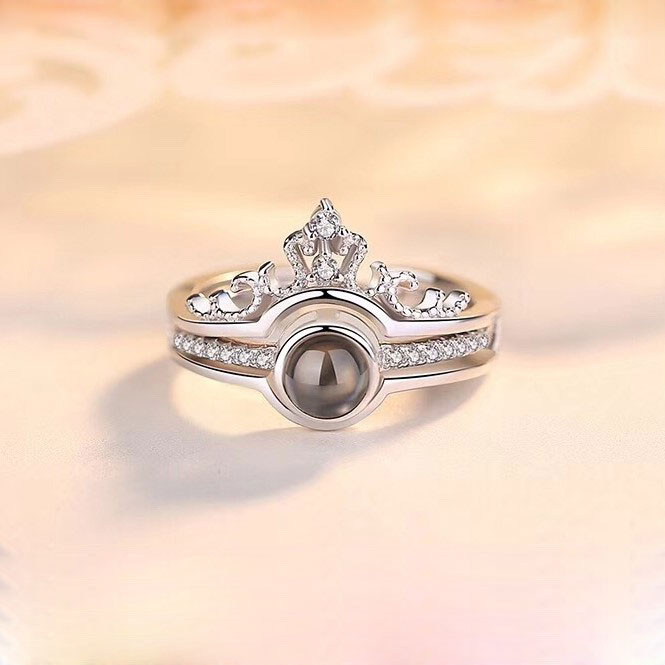 Nhẫn Nữ | Nhẫn Nữ Xi Bạc 2 Trong 1 Hình Vương Miện Đính Đá Tròn Đen XBN35 - Bảo Ngọc Jewelry