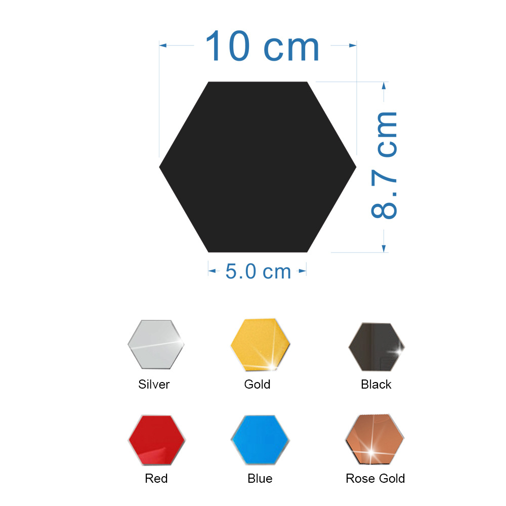 Set 12 tấm Gương dán tường hình lục giác trang trí nhà cửa sáng tạo