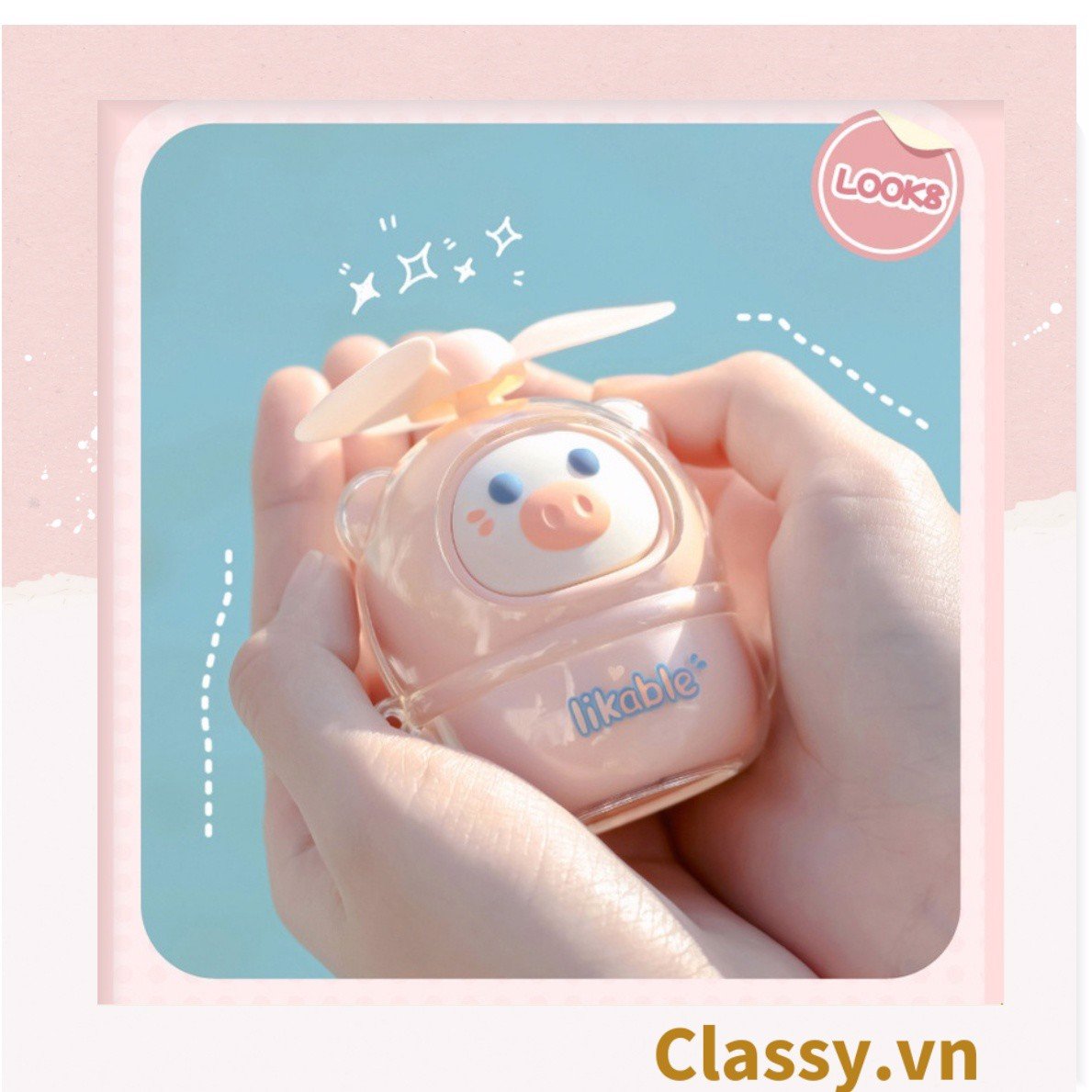 Quạt cầm tay mini có đế để bàn 3 tốc độ gió hình tai thỏ dễ thương PK1930
