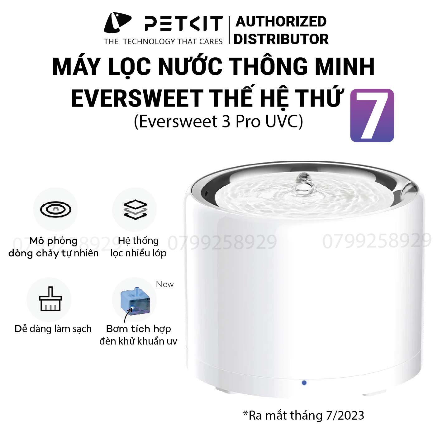 Máy lọc nước cho mèo PETKIT Eversweet 7 bơm không dây thế hệ 4.0 tia UVC INOX304 - HeLiPet