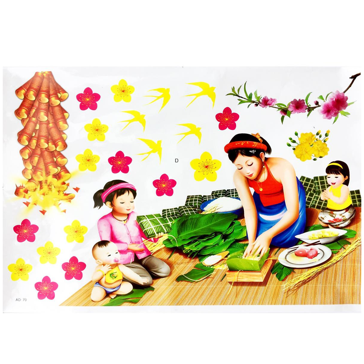 Tấm decal dán tường kính trang trí Tết 90x60cm