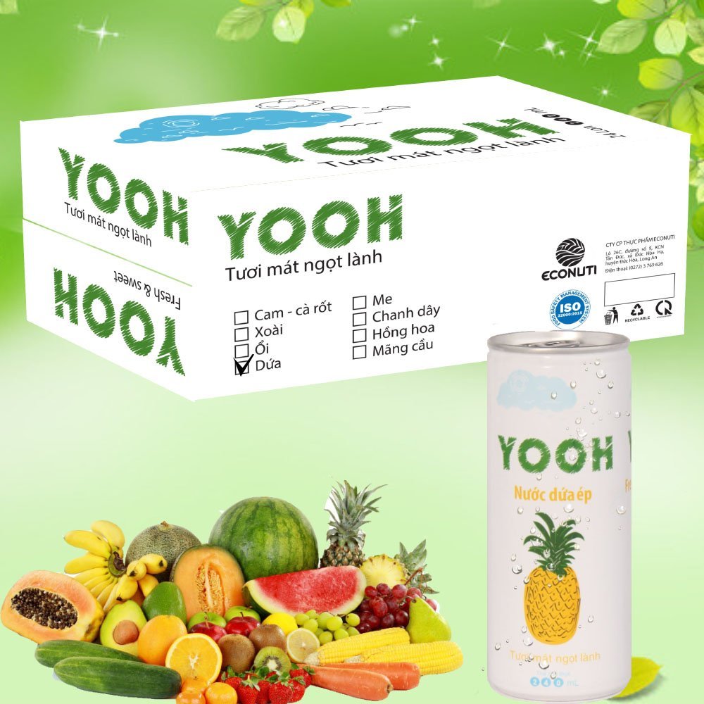 Thùng 24 lon nước ép trái cây tươi YOOH Mix 4 vị trái cây Dứa, Ổi, Mãng Cầu, Me Giải khát thanh nhiệt cho cơ thê