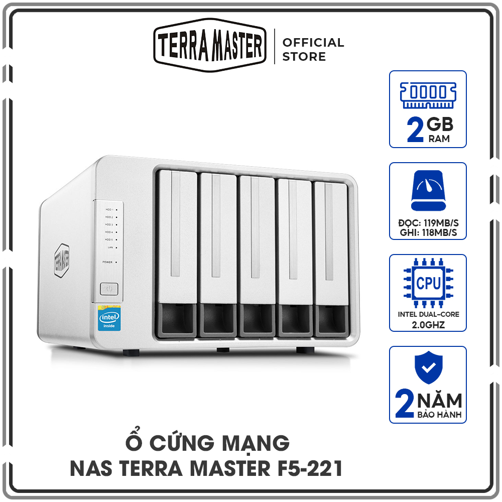 Ổ cứng mạng TerraMaster F5-221 Dual-Core - 4 Khay ổ cứng Hàng chính hãng