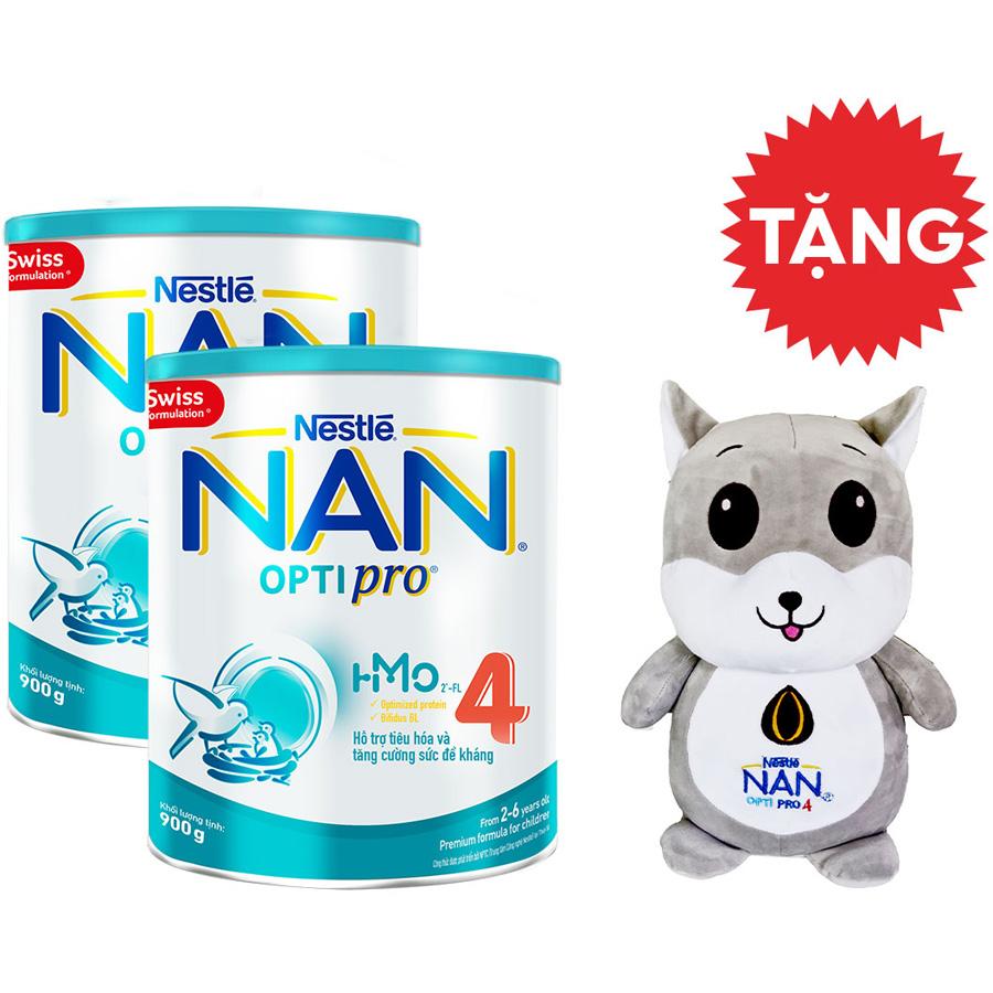 Combo 2 Sản Phẩm Dinh Dưỡng Công Thức Nestlé NAN OPTIPRO  4 Lon 900g TẶNG Gối Ôm Chuột Xám