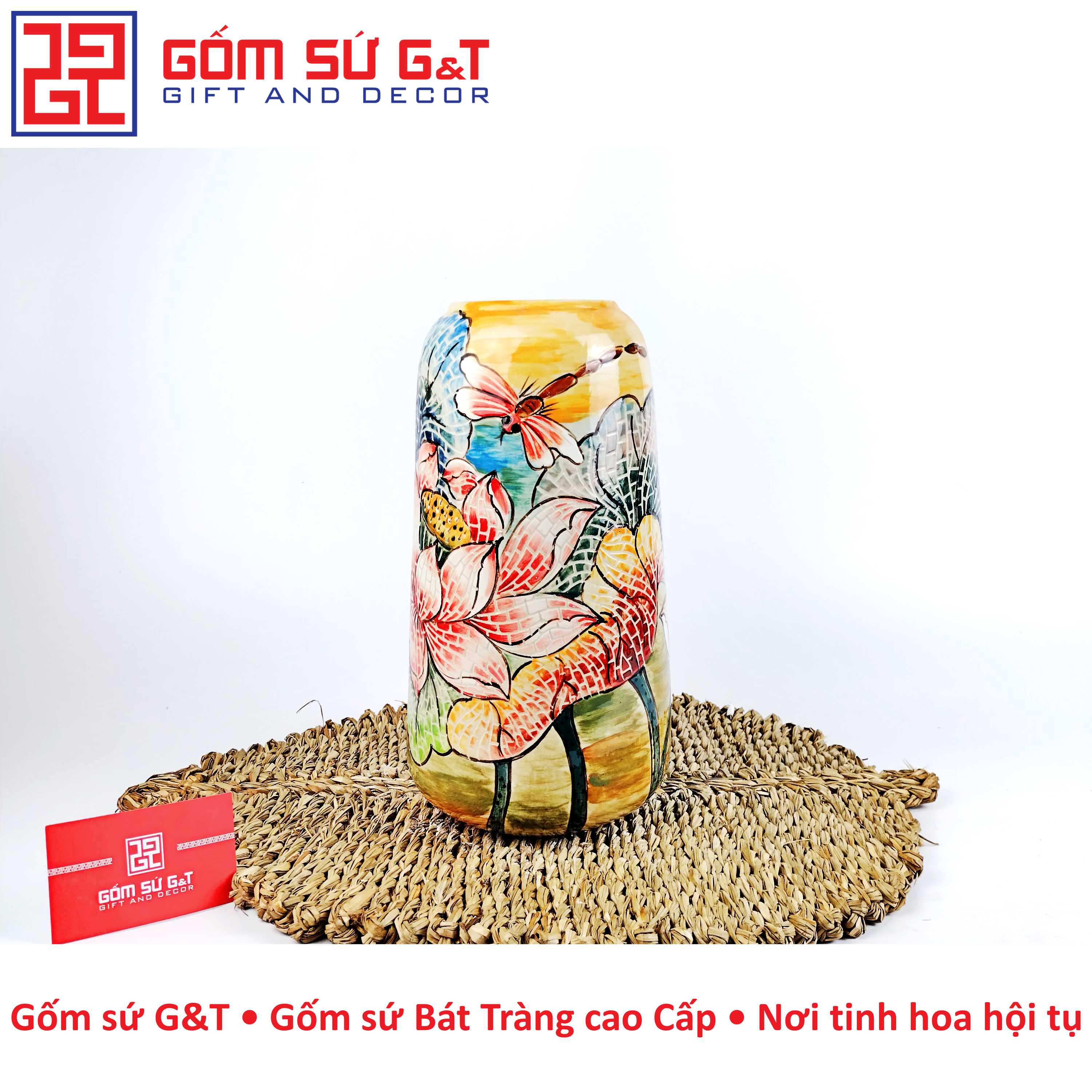 Lọ hoa dáng đu đủ sen chuồn Gốm Sứ G&amp;T