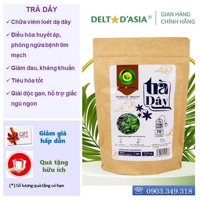 Trà Dây Túi Zip – Delta D'Asia Chống viêm loét dạ dày (25 - 50 túi x 1,5 g)