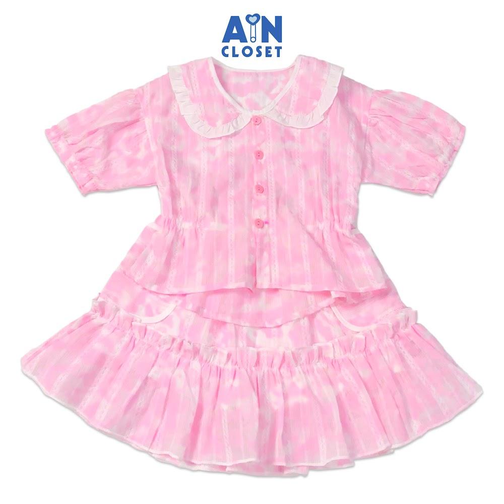 Bộ áo váy ngắn bé gái họa tiết Hồng loang boi dệt - AICDBG2ANDZL - AIN Closet
