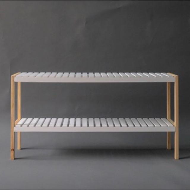KỆ GIÀY DÉP - KỆ DÉCOR 2 TẦNG WOODEN BENCH KIỂU HÀN - SIZE L - MÀU TRẮNG PHỐI GỖ