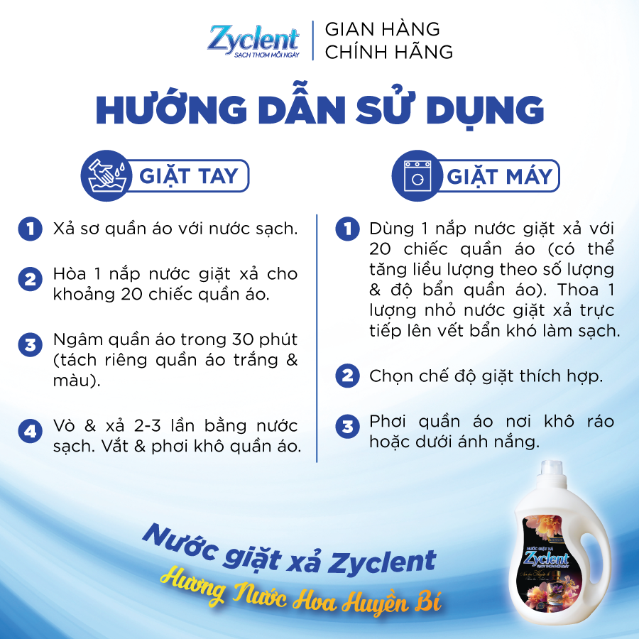 NƯỚC GIẶT XẢ ZYCLENT SUPERIOR HƯƠNG NƯỚC HOA HUYỀN BÍ - 3.8KG