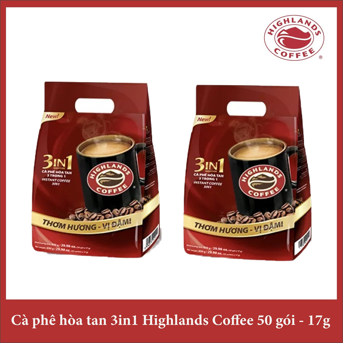 Thùng 10 túi Cà phê hòa tan 3in1 Highlands Coffee 50 gói - 17g