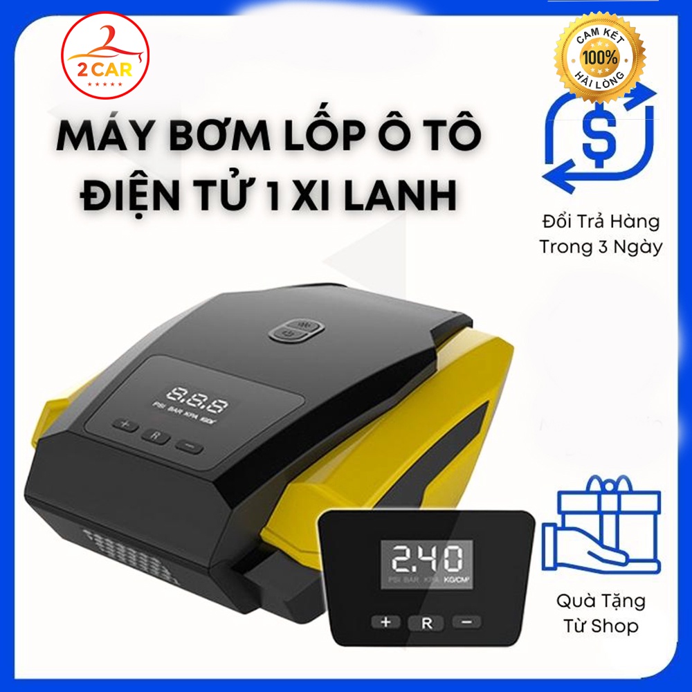 Bơm Xe Ô Tô - Bơm Lốp Ô Tô Điện Tử 1 Xi Lanh Có Đèn, Màn Hiển Thị LED, Tự Ngắt,Mẫu Màu Vàng