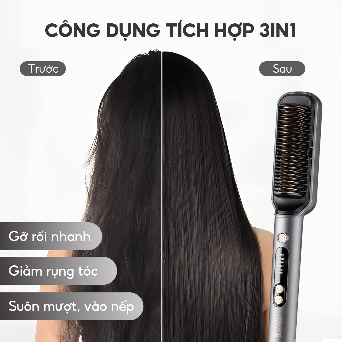Lược điện chải tóc Lebenlang LBL3055 inon âm chống xơ rối, 30W, 2in1 kèm gương, vào nếp với 6 mức nhiệt, bảo hành 2 năm - hàng chính hãng