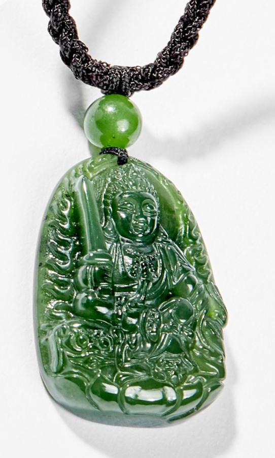 Mặt Dây Chuyền Phong Thủy Đá Ngọc Bích Phật Bản Mệnh Văn Thù Bồ Tát Tuổi Mão (3x2cm) Ngọc Quý Gemstones
