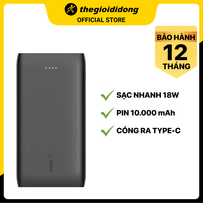 Pin sạc dự phòng Polymer 10.000 mAh Type C 18W PD Belkin Pocket Power BPB001 - Hàng chính hãng