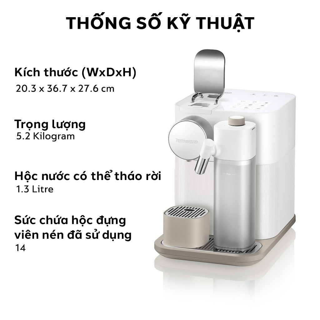 Máy pha cà phê Nespresso Gran Lattissima Trắng - Hàng chính hãng