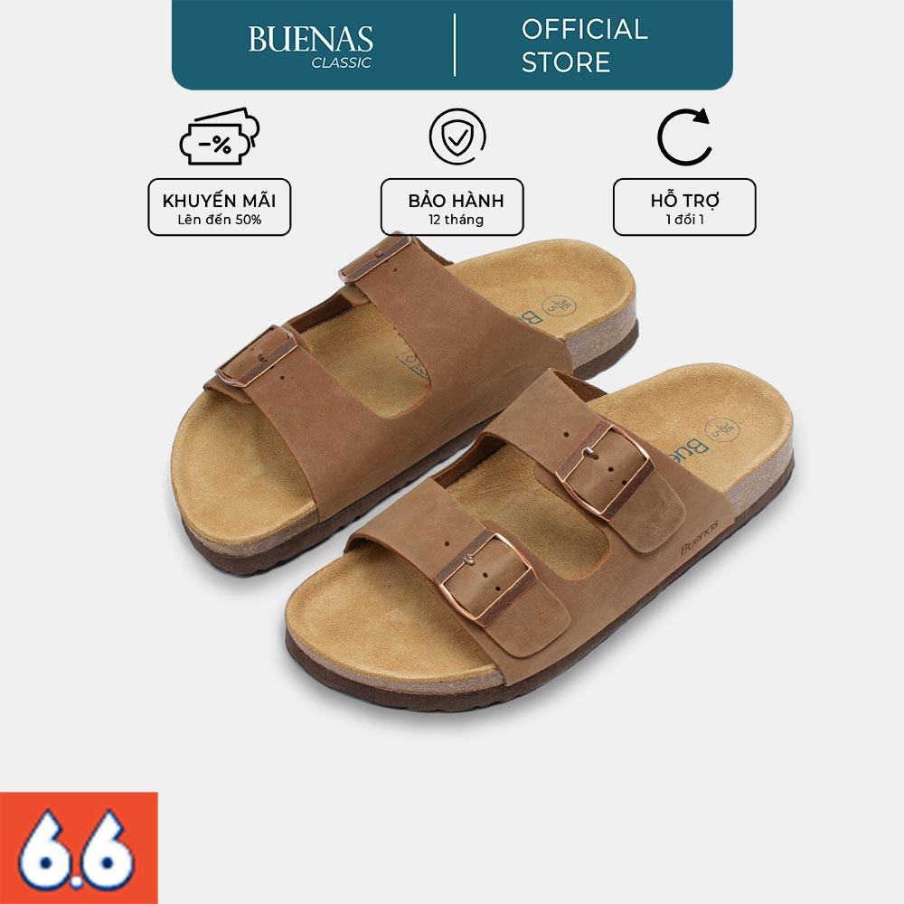 Dép đế trấu nam nữ da bò unisex birken quai ngang Buenas - BB01