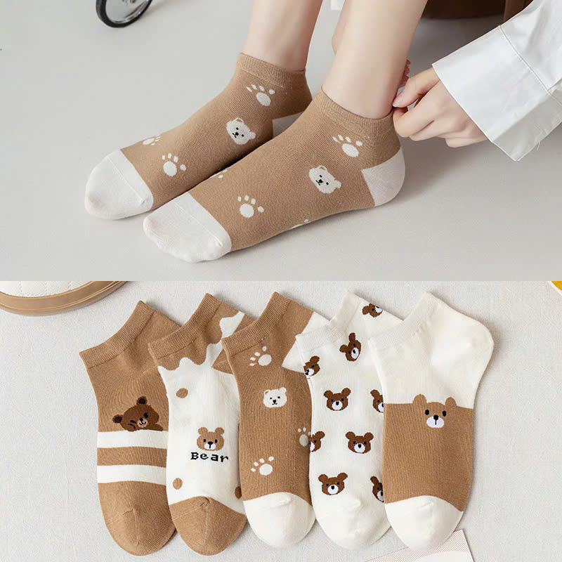 Tất Nữ, Combo 5 Đôi Tất Nữ Cổ Ngắn, Mẫu Tất Nữ Hình Gấu Nhiều Màu Dễ Thương Thời Trang - Giao Mẫu Ngẫu Nhiên