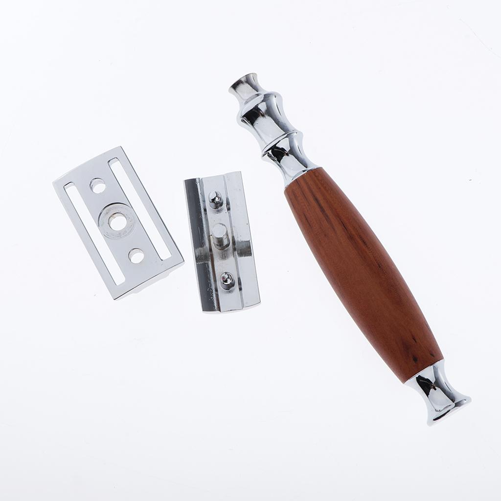 2 Pcs Wood Handle Double Edge Safety Shaving Moustache Grooming Tool