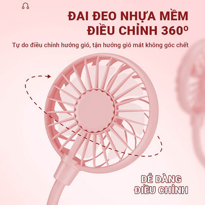 Quạt đeo cổ mini sạc tích điện 14 cánh cao cấp, Quạt mini treo cổ 3 mức gió điều chỉnh 360 độ giá rẻ phong cách