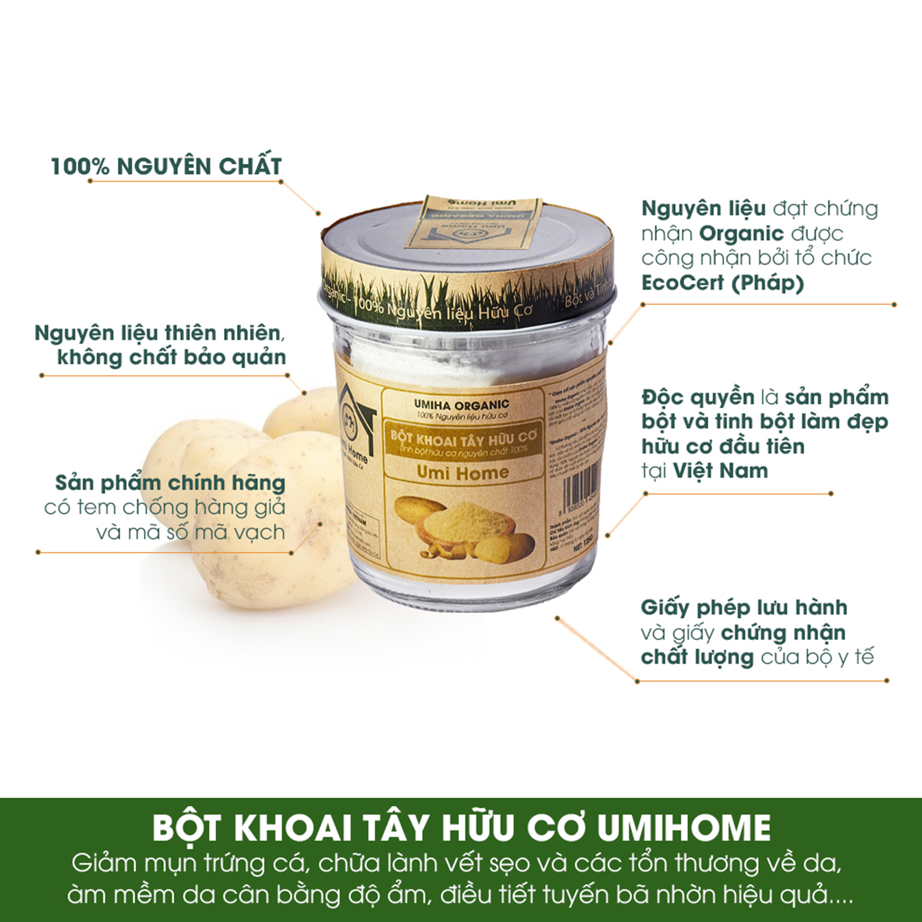 Bột Khoai Tây nguyên chất UMIHOME (135g) đắp mặt nạ dưỡng trắng da và tẩy da chết hiệu quả