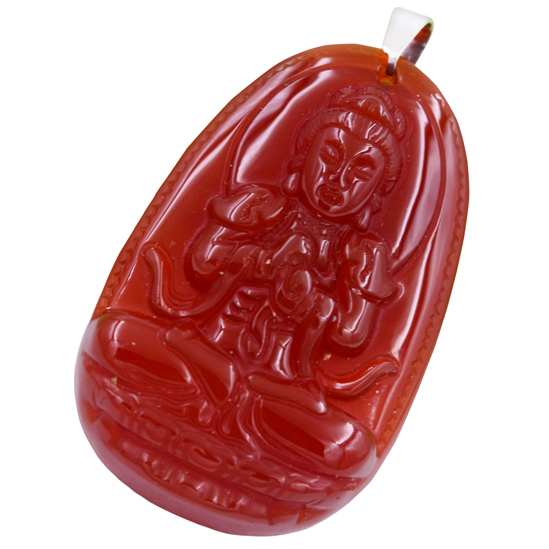 Mặt Phật Đại nhật như lai mã não đỏ 5 cm kèm móc và dây chuyền inox, Mặt Phật bản mệnh