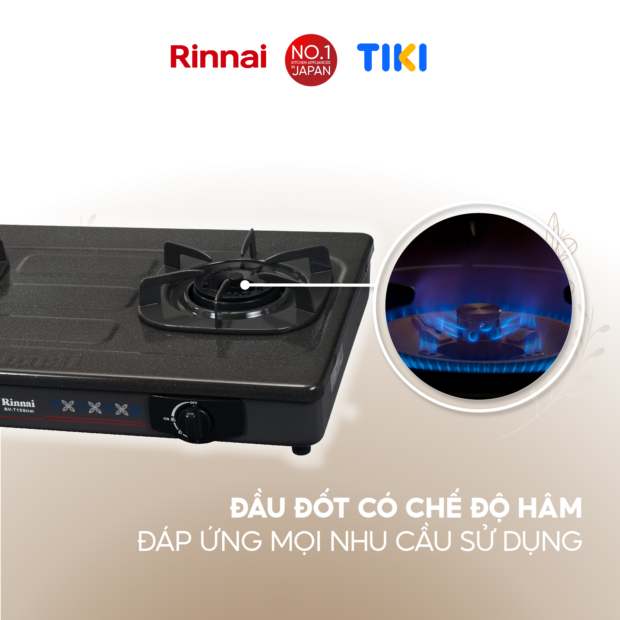 Bếp gas dương Rinnai RV-715Slim(G) mặt bếp men và kiềng bếp men - Hàng chính hãng.