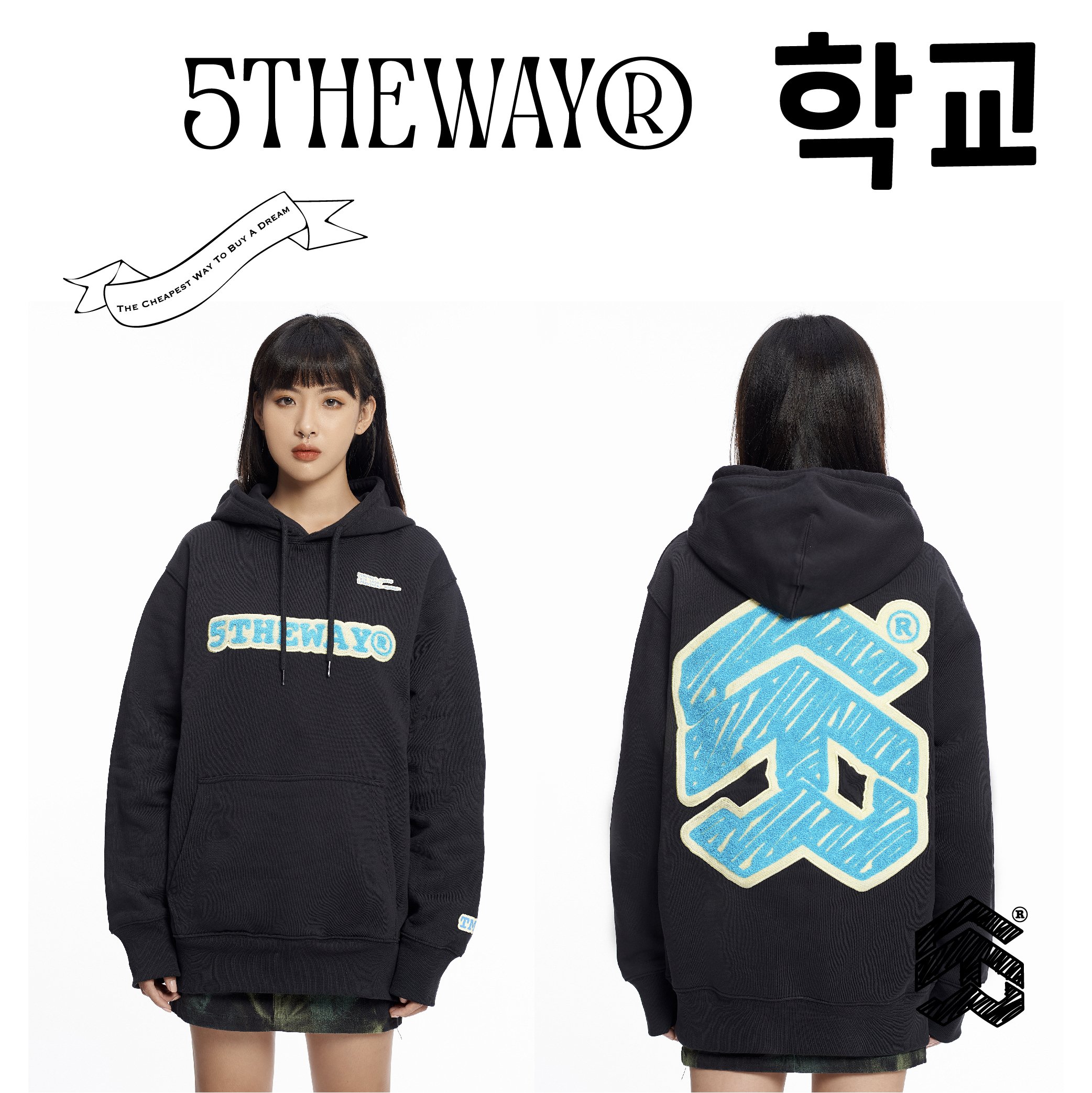 Áo Khoác Hoodie 5THEWAY Màu Đen aka /sketch/ Embroider Traditional Fit Hoodie in BLACK