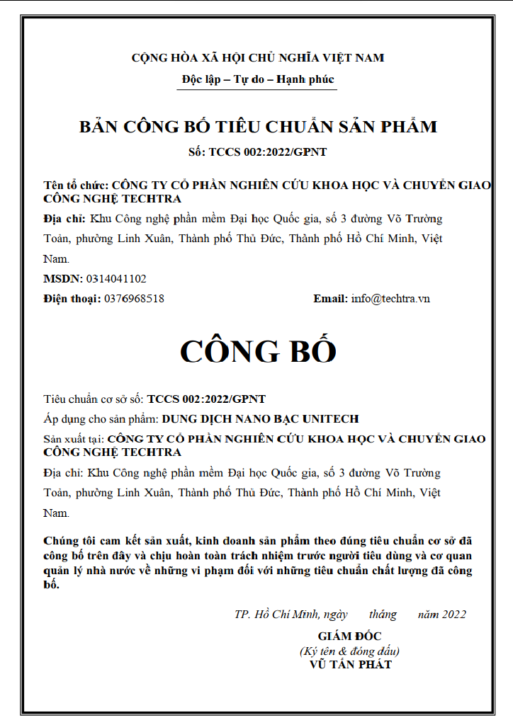 Dung dịch nano bạc diệt khuẩn Unitech | Nguyên chất Diệt sạch nấm bệnh, vi khuẩn hoa hồng, phong lan, sát khuẩn chuồng trại, xử lý nước ao nuôi