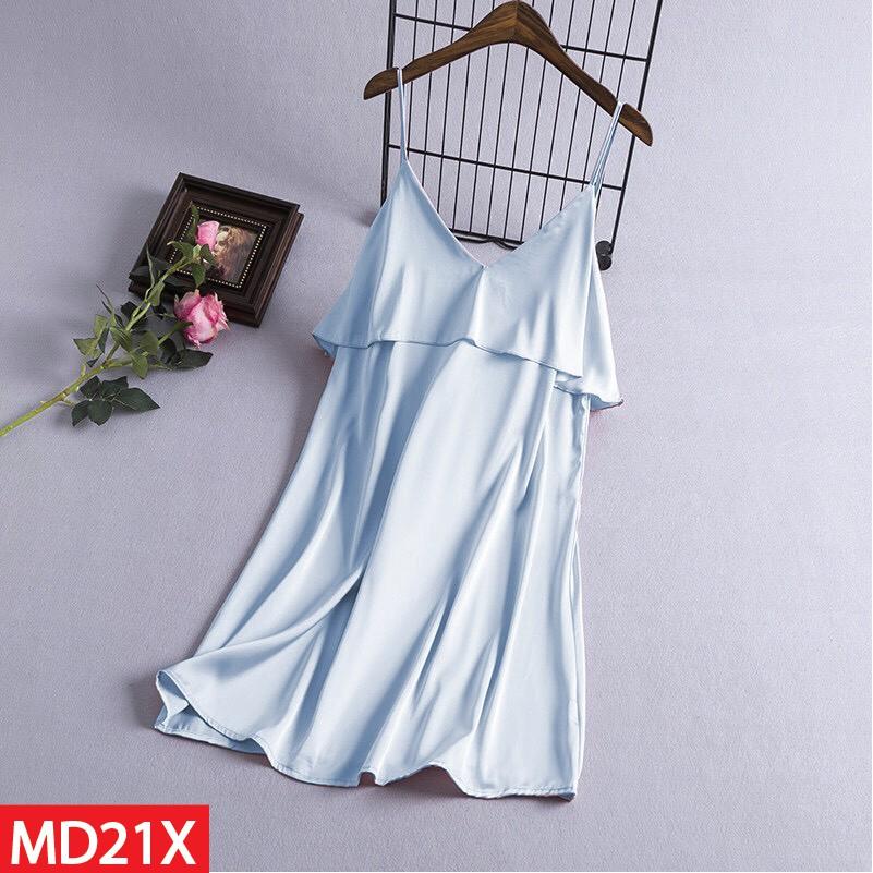 Váy Ngủ Nữ Lụa Satin Trơn Dáng Xuông Liền Thân Hisexy MD21