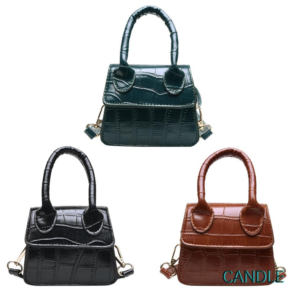 Túi Da Đeo Chéo Mini Màu Trơn Phong Cách Retro