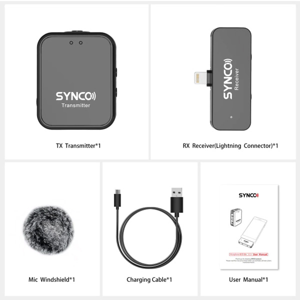 Synco G1L - Micro thu âm không dây dành riêng cho điện thoại Iphone - Hàng chính hãng