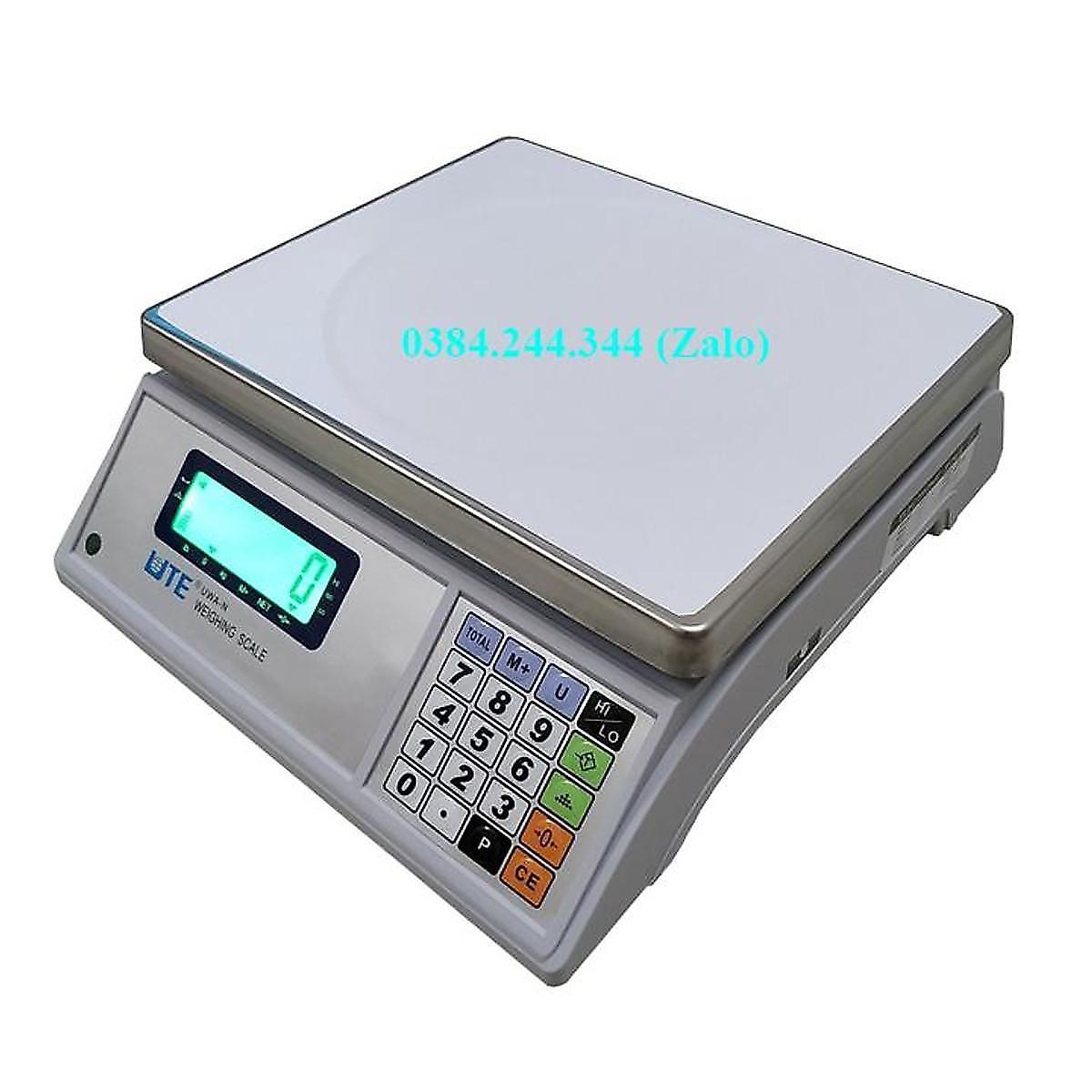 Bộ sản phẩm cân cảnh báo đèn còi gồm cân điện tử thông dụng UTE UWA-N mức cân 15kg, độ chia 0.5g và đèn HILOOK