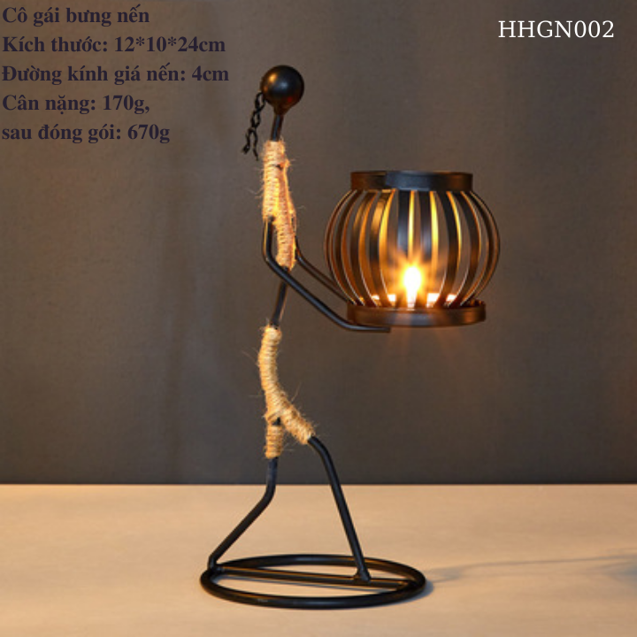 Giá đỡ nến hình cô gái vintage hàng thủ công trang trí cao cấp phù hợp decor phòng khách,phòng ngủ,bàn-Tặng nến tealight