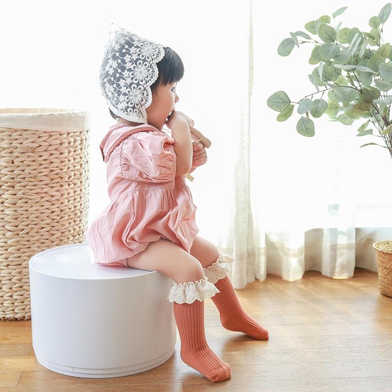 Tất/ vớ cổ cao đính ren vintage cao cấp phong cách Hàn Quốc cho bé 0-3 tuổi